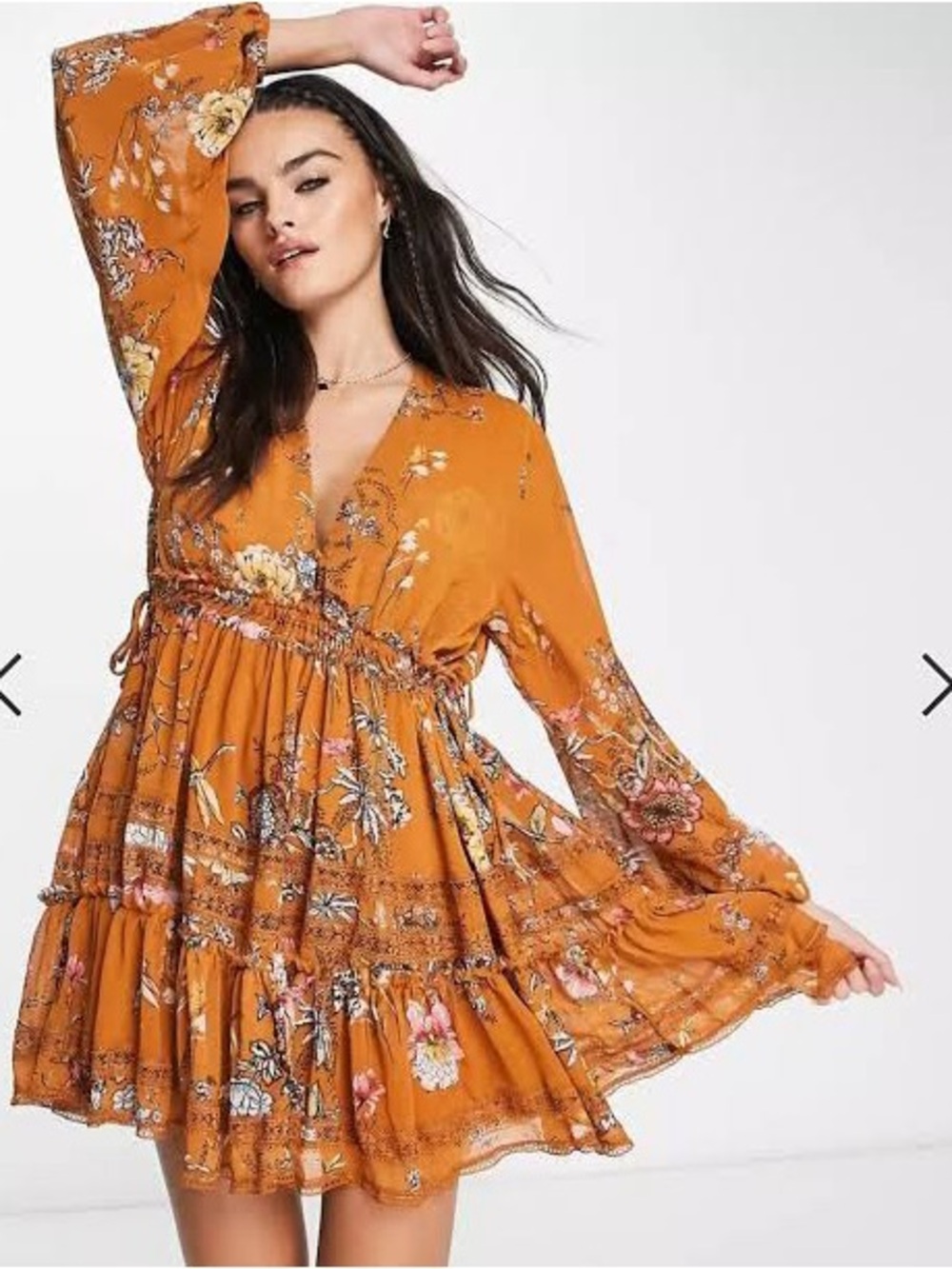 Free People Cherry Blossom Mini Dress - Mustard